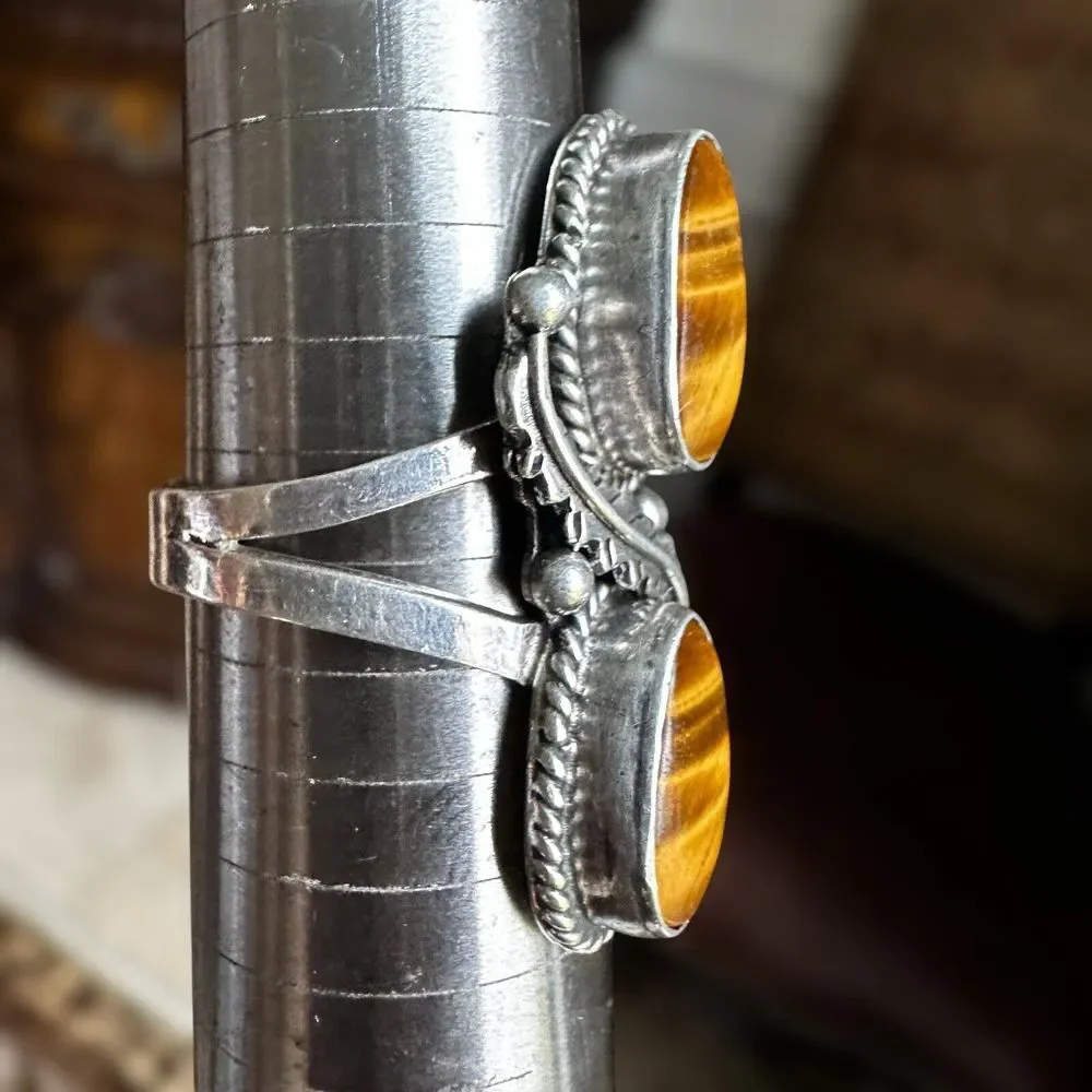 VTG Plata Statement Ring Tigers Eye Quartz Size‎ 7 Braided 925 Sterling 5.3g